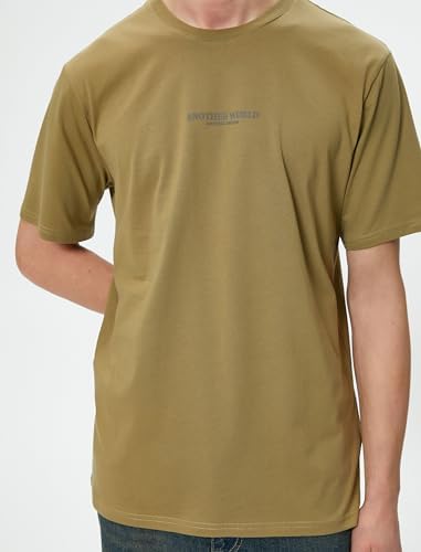 KOTON Erkek Bisiklet Yaka Kısa Kollu Tişört, Haki (871), M - Görsel 5