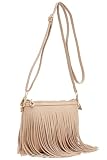 FashionPuzzle Small Fringe Crossbody Bag with Wrist Strap (Nude)