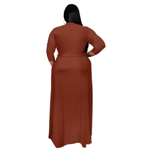 Image of Nmoder Plus Size Maxi Dress for Women - Summer Casual 3 /4 Sleeve Floral Flowy Long Dress with Belt XL- 6XL