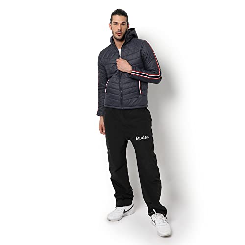 Image of CAHOOT Men's Quilted Puffer Jacket With Contrast Striped Sleeve For Casual Wear | Hood Neck | Long Sleeve | Zip Closure | Polyester Jacket Crafted With Comfort Fit For Everyday Wear