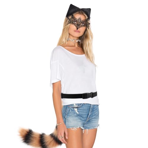 DRESHOW Faux Fur Wolf Tail Cat Ears Headband Lace Masquerade Mask Set Wolf Fox Cosplay Costume Animal Dress Up Fancy Dress Accessories Halloween Role Play Party Costume - Image 2