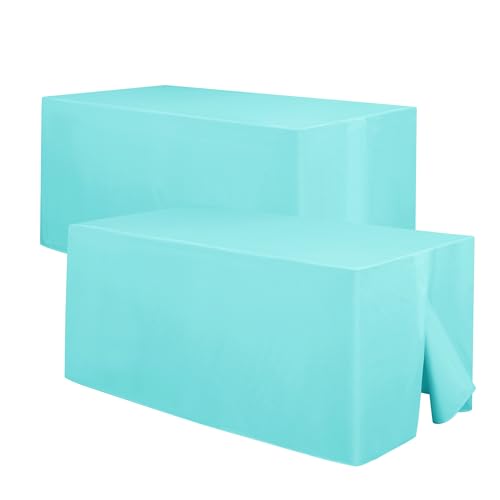 Hiasan Aqua Waterproof Fitted Tablecloths 2 Pack, 30 x 96 Inch Tear Resistance Rectangle Table Cloth for 8 Foot Tables, Polyester Table Cover for Trade Show, Craft Show, Banquet, Wedding, Parties