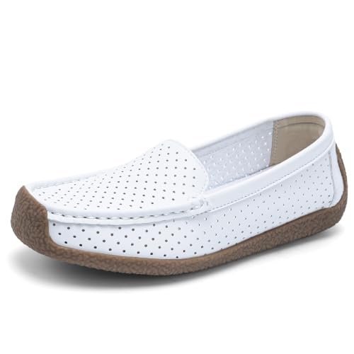 Image of Women's Comfortable & Lightweight Leather Loafers Slip-Ons Driving Walking Mocs Boat Shoes Cute Business Casual Dress Shoes Work Flats for Women