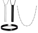 Okos Men's Stainless Steel Jewellery Set Combo Pack of 2 Cuboid Vertical Bar Pendant With 1 Rhodium Plated Rice Shape Link Neck Chain And 1 Black Finish Full Kada Bracelet For Boys and Men
