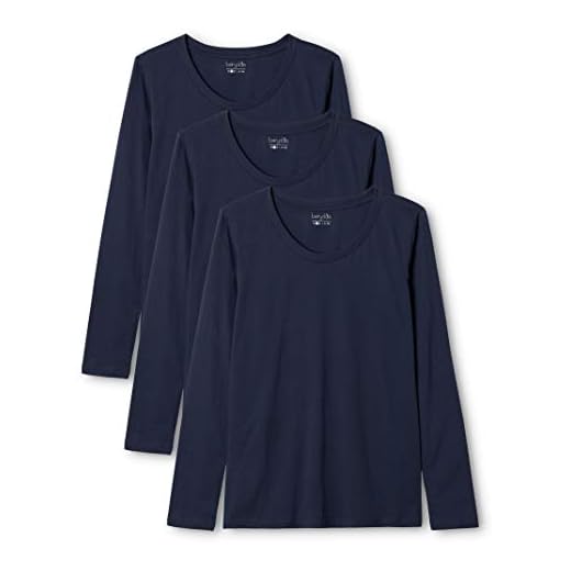 Berydale Camiseta de manga larga de mujer con cuello redondo, pack de 3, Navy, L