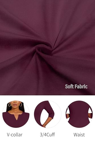 Image of Nmoder Midi Dresses for Women A-Line Fit and Flare Dress 3 /4 Sleeve V Neck Cocktail Wedding Guest Work Dress with Pockets