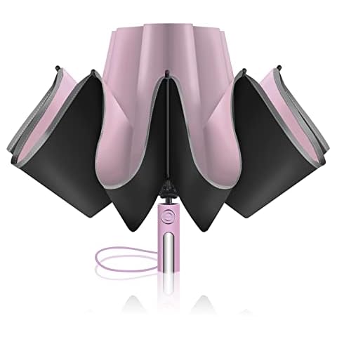 Thatyro Automatic Reverse Folding Umbrella Windproof Waterproof Inverted Sun Protection Umbrella with Reflective Tape, Portable Travel Umbrellas with Reinforced Frame for Rainy Sunny Days (Pink) Cover