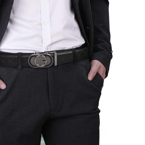 Image of Aurolran Men&Womens Leather Dress Belt Business Automatic Buckle Belt Color-Black Silver Gold