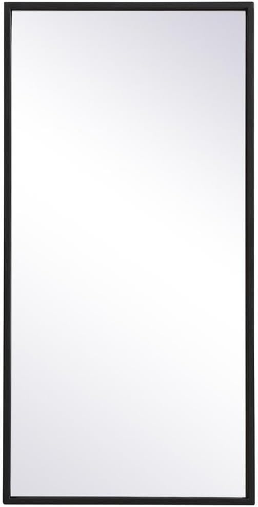 Pemberly Row 28" x 14" Rectangle Metal Frame Mirror, Black Finish, Contemporary Design, Vertical/Horizontal Mount, Living Room/Bedroom/Bathroom/Entryway Wall Mirror