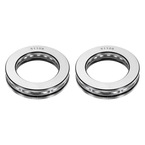 sourcing map 2Pcs Thrust Ball Bearings, 40mm Bore 60mm OD 13mm Thick 51108 Single Row Roller, Chrome Steel Axial Ball Bearing, ABEC5