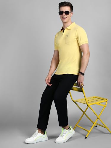 Image of Lux Cozi Men Cotton Regular Fit Polo Neck Half Sleeve Solid Casual T-Shirt with Chest Pocket | Pack of 2 |