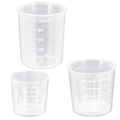 DTDNZKN 3 Pack Measuring Cup Set, Includes 1 Oz (30 Ml), 2 Oz (60 Ml) and 3.4 Oz (100 Ml) Plastic Liquid Measuring Cups- Baking, Cooking, Mixing & Measuring Cups