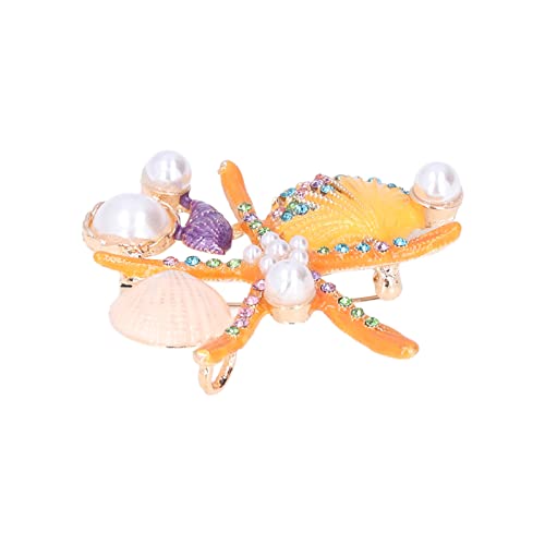Image of Women Rhinestone Pearl Brooch, big Colorful sea starfish Brooch Pins Fancy Vintage Style shell Crystal Broches Dress Accessories Jewelry Boutonniere Corsage for Hat Bag Suit Tie Gift Wedding