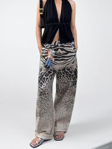 Y2k Vintage Leopard Gradient Print Wide Leg Jeans Unisex Hiphop Streetwear Grunge Distressed Baggy Casual Denim Pants3