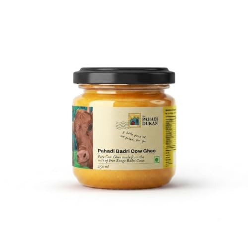 Image of My Pahadi Dukan A2 Badri Cow Ghee 250ml, Traditional Himalayan Bilona Desi Ghee, Free-Range Uttarakhand Pahadi Cows, No Additives, Pure Traditional Ghee, Certified Glyphosate-Free ghee, Glass Bottle