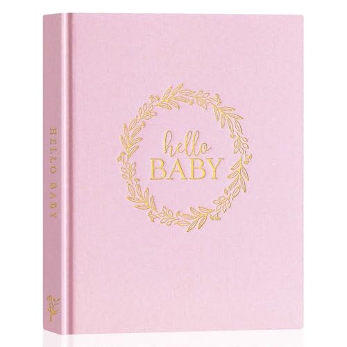 Image of Lanpn Hello Baby Memory Book for Boy Girl - Linen Cover Baby Book Memories Keepsake for New Parents - Newborn Baby First 5 Year Journal Scrapbook Photo Album Baby Milestone Book (Pink, 154 Pages)
