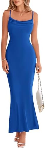 PRETTYGARDEN Women's 2025 Summer Maxi Dress Spaghetti Strap Mesh Slip Bodycon Dress Cowl Neck Cocktail Party Long Dresses