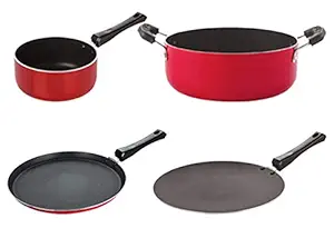 Nirlon Aluminium Non Stick Kitchen Utensil for Cooking Pots and Pan Set of 4 Pieces (2.6mm_CT11_SP(B)_Cass22_FT12)