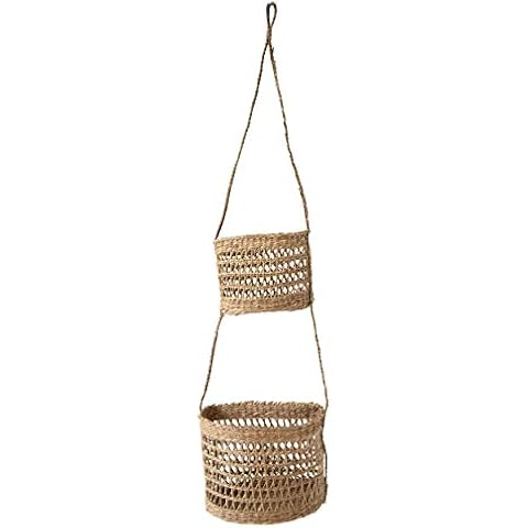 2-Tier Half Moon Woven Wall Hanging Baskets For Storage and Plant Pot Holder | Natural Seagrass Willow Wicker Fruit Bread Storage and Wall Basket Hanging Planters Flower Pot Container for Home Garden Cover