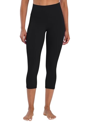 Sunzel Sunzfly Capri Leggings da Donna, 3/4 Pantaloni da Yoga a Vita Alta con Controllo della Pancia per l'Allenamento e La Corsa in Palestra Nero,S,19"