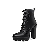 Z.Oufeier Women's Platform Ankle Boots Fashion Black Chunky Heel Lug Sole Combat Boots Lace Up High Heeled Booties(9,black pu)