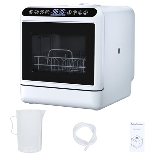 Saterkali Mini Dishwasher Countertop with Steam Sanitize & Quick Connect Faucet Adapter - 5L Removable Water Tank, 75℃ Hygiene Wash, Energy Monitoring Display, Perfect for Studio Apartments (40-Pie