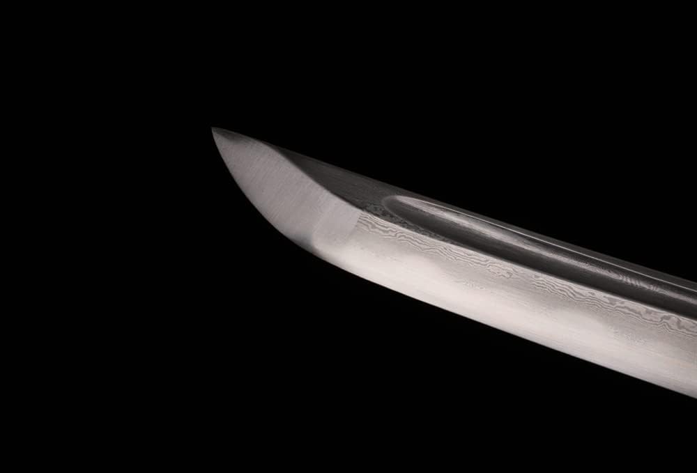 Handforged Samurai Katana, Damascus steel/1095 High Carbon Steel, Full Tang, Antique Copper Tsuba, Solid Wood Saya