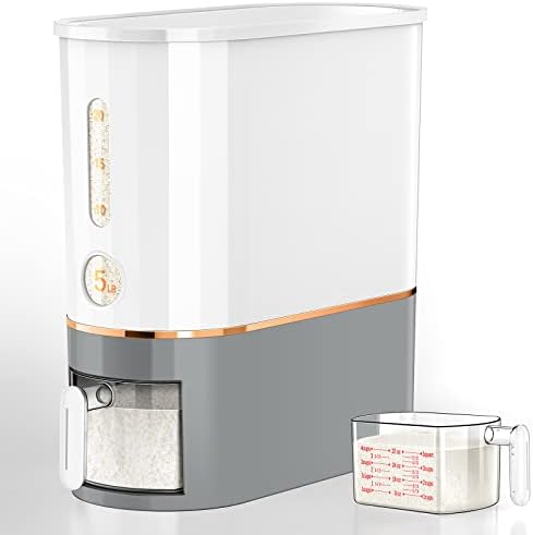 VenDotbi 26.5 Lbs Rice Dispenser, Rice Container with Measuring Cup, Large Capacity Food Storage Container with Lid, Food Dispenser Kitchen Organization for Home Kitchen Pantry Rice Soybean Corn