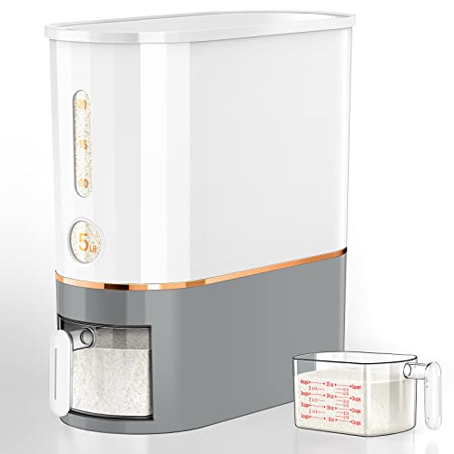 Vendotbi 26.5Lbs Rice Dispenser, Container With Measuring Cup, Large Capacity Food Storage Lid, Dispenser Kitchen Organization For Home Pantry Soybean Corn-Grey (Gsd10217) #TOP13