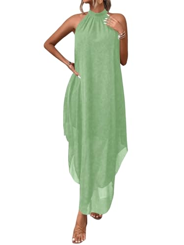 Image of Verdusa Women's Wedding Guest Dress Halter Flowy Chiffon Long Dresses | Cocktail Dress, Asymmetrical Dress for Women, Sleeveless, Prom Dress, Cruise Outfits, Boho