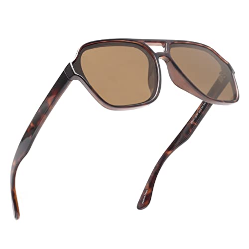 Glindar Men's Polarized Aviator Sunglasses Vintage Square Driving Glasses (Tortoise Frame/Polarized Brown Lens) #TOP2