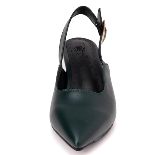 Women's Elegant Poined Toe Mid Block Heel Pumps Slingbacks Heeled Dress Shoes with Solid Color2
