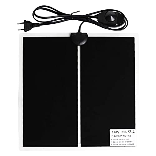 Geoyien Heizmatte Terrarium, 28X28CM Heizmatte, Terrarium heizmatte, Reptilien Heizmatte, wasserdicht feuchtigkeitsbeständig, einstellbare Temperatur (0-35 Grad) Europäischer Stecker (14W, 220V-240V)