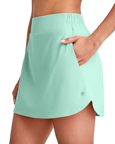 Image of G4Free A Line Golf Skirts for Women 15'' Elastic High Waisted Tennis Skorts Soft Casual Athletic Inner Shorts 4 Pockets