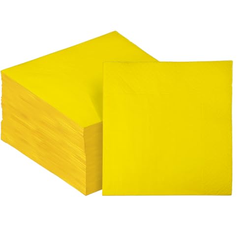 Gcardist Lot de 120 serviettes à cocktail jaunes, 12,7 * 12,7 cm - Serviettes en papier jetables pour cocktail, dîner, mariage, anniversaire - Serviettes en...