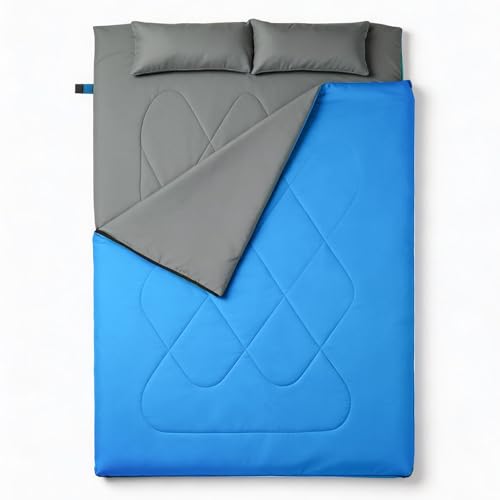 Double Ultralight Sleeping Bag, Compact Waterproof Warm Weather Lightweight Sleeping Bag with Compression Sack for Camping Backpacking Hiking Travel