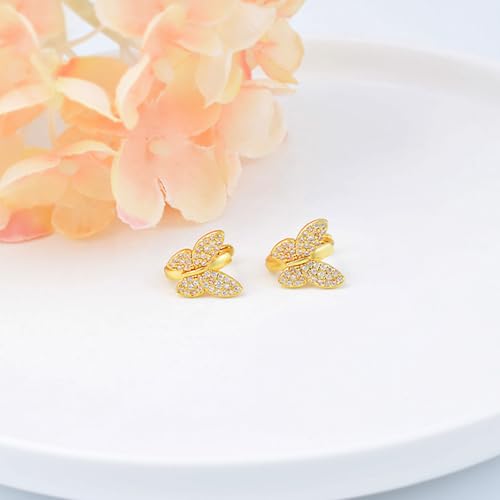 Sterling Silver Plated 14K Gold Cubic Zirconia Butterfly Earrings Small Butterflies Hoops Huggie Earrings Dainty Simple Minimalist Design Butterfly Jewelry for Mother's Day Valentine Birthday Gifts2