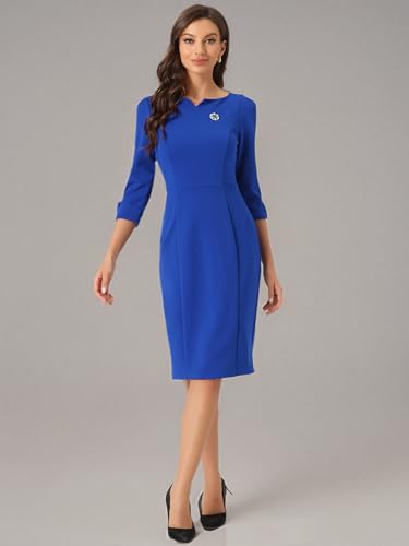 Image of Allegra K Work Dress for Women 3 /4 Sleeve Boat Neck Back Slit Sheath 2026 Professional Bodycon Business Casual Dresses