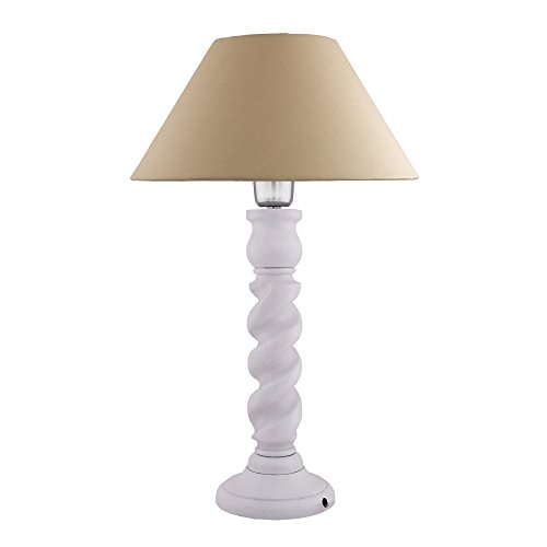 Image of Homesake Handcrafted Wooden Table Lamp for Bedroom & Living Room|Decorative Bedside Reading Lamp, E27 Holder|Bulb Included |Twister White Wooden Rustic for Home Decor, Golden Cone Shade