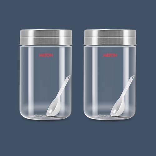 Image of MILTON Steel Seal 750 Airtight Food Grade Modular Plastic Container | BPA Free, Stackable & Transparent | Wide Mouth with See-Through Lid | Ideal for Cereals, Pulses, Spices, Set of 2, 750 ml each