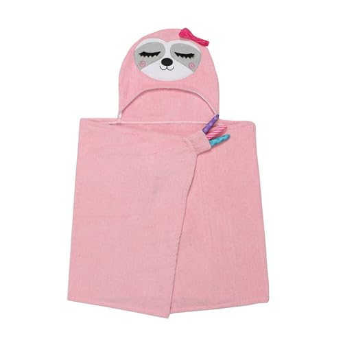 Image of ZOOCCHINI Hooded Bath Towel for Kids 100% Cotton Terry, Plush & Absorbent for Bathtime or Pool, 50 inch x 22 inch 2-6 Years, Sadie the Sloth