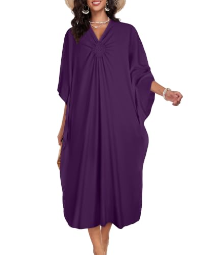 Image of Kaftan Dresses for Women V Neck Caftans Batwing Sleeve Beach Cover Ups | JILUVIN Plus Size Long Floral Print Dress, Loose Fit Maxi Casual Moomoo, Lounge House Mumu Nightgown Summer Vocation 2026
