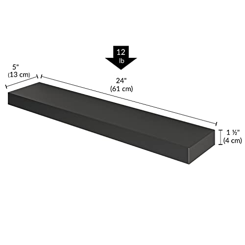 Ballucci Floating Wall Shelves 24", Set of 2, Decorative Shelves, for Living Room Kitchen Hallway, or Wall Corner, 24 x 5 x 1.5 Inches, Black