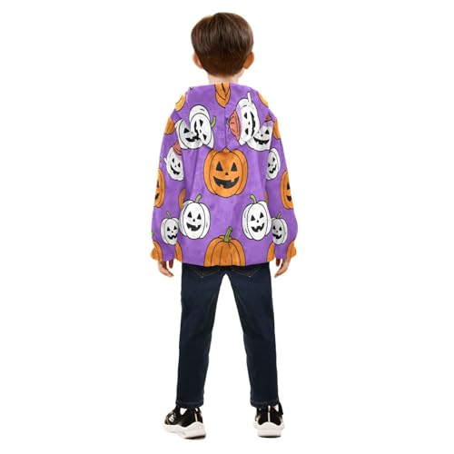 Halloween Pumpkins Ghosts on Purple Toddler Fleece Jacket Girl Boys Hooded Fleece Jacket Coat4