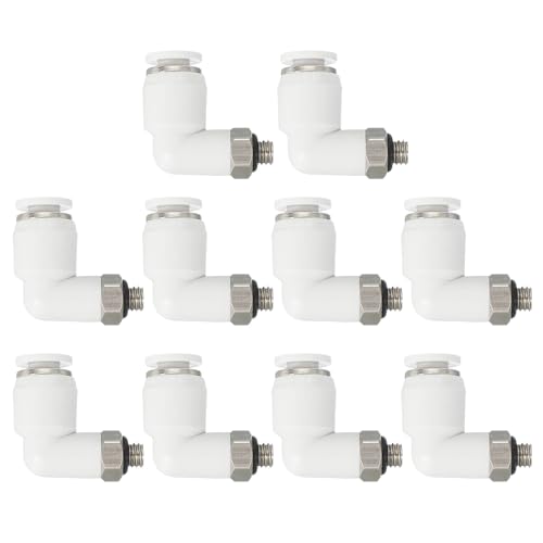 Image of PATIKIL M5 Push to Connect Fitting, 10 Pack 4mm Pneumatic Air Elbow Quick Connector Male Thread 90 Degree Connect 4mm Tubing Elbow Air Tube Fitting Pneumatic Quick Adapter, White
