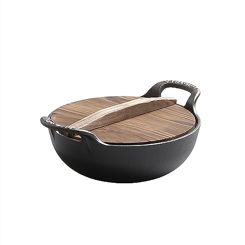 鉄鍋土鍋木蓋付き 鉄鋳物製 ガス火 IH 対応 本格的な鉄製のお鍋で旅館のようなお食事を 蓄熱性と柔らかい熱あたり 鍋料理 湯豆腐 おでん うどん ラーメン などに (20cm口径)