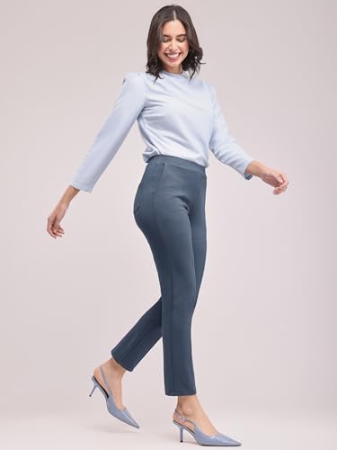 Image of FableStreet Women Formal Trousers | Tapered Fit Mid Rise Ankle Length Design | Solid Pattern & Plain Weave Fabric | Office Wear & Business Casual Pants