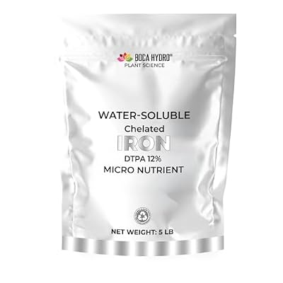Iron DTPA 12% Chelated Micronutrient for Hydroponics Fertigation and Soil Highly Soluble Iron Supplement for Nutrient Solutions pH up to 7.5 Corrects Light Colored Leaves (1 Lb)