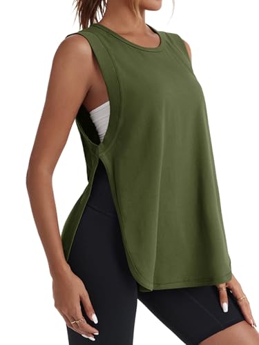 Tankaneo Womens Side Slit Workout Tank Tops Cotton Sleeveless T Shirts Oversized Summer Casual Yoga Gym Tees3