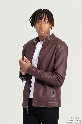 Image of X-Ray Men's Slim Fit Faux-Leather Moto Jacket with Removable Hood